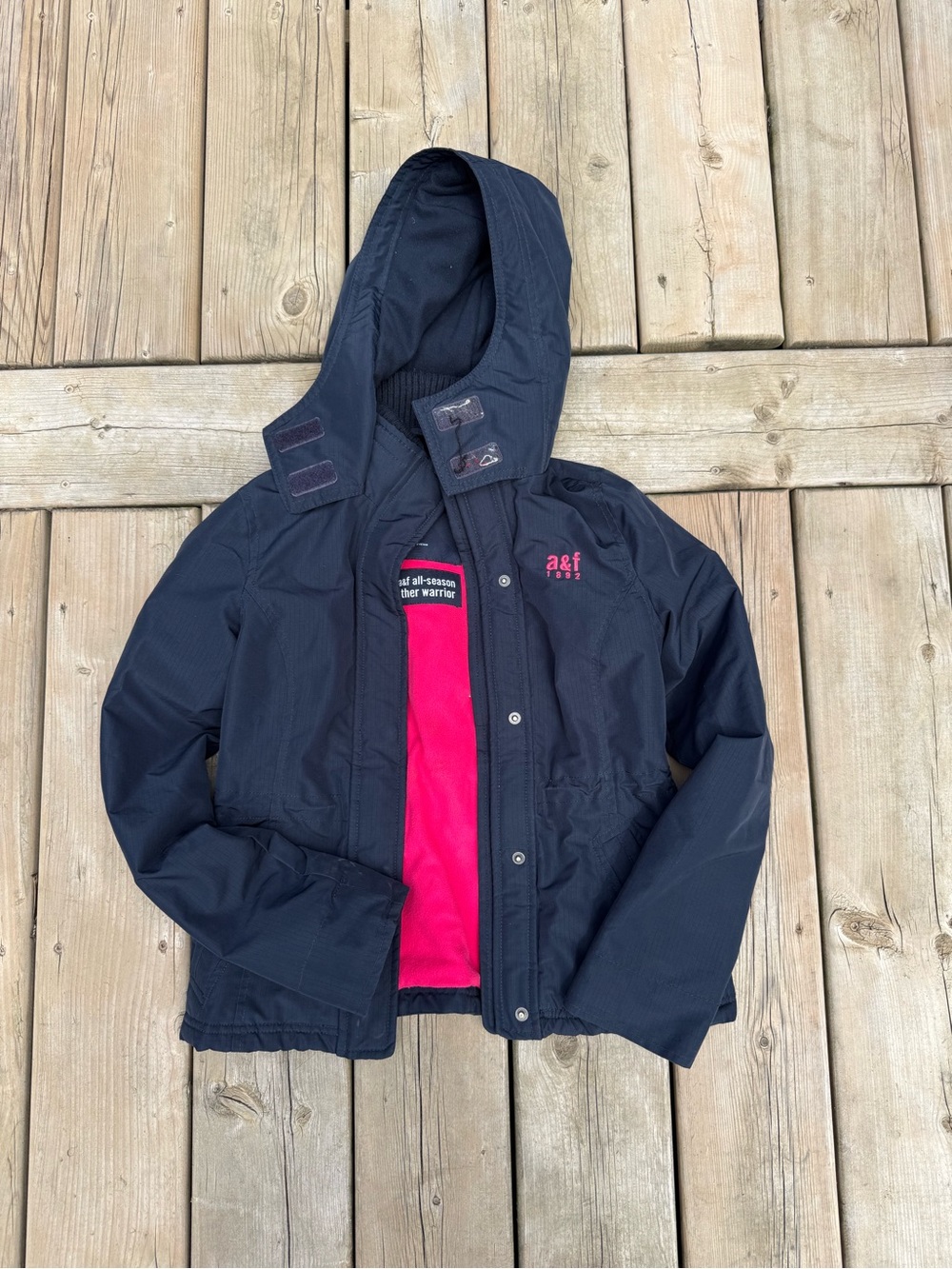 Abercrombie & Fitch Navy Hooded Kids Raincoat with Pink Lining